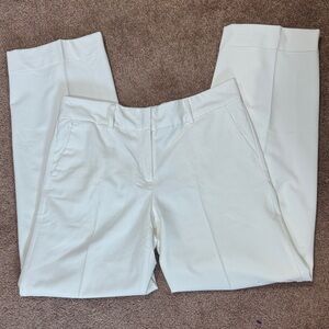 EUC New York & Company Cream Wide Leg Dress Trousers Faux Cuffs Belt Loops